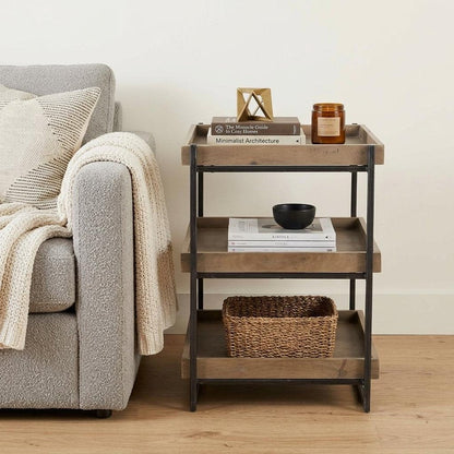 26" Brown Solid Wood Square End Table With Two Shelves HomeRoots