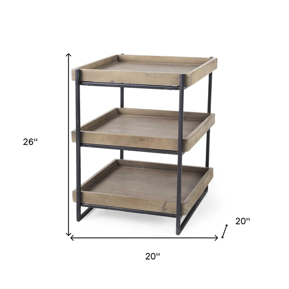 26" Brown Solid Wood Square End Table With Two Shelves HomeRoots
