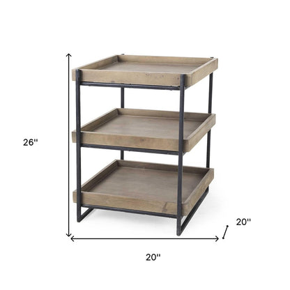 26" Brown Solid Wood Square End Table With Two Shelves HomeRoots