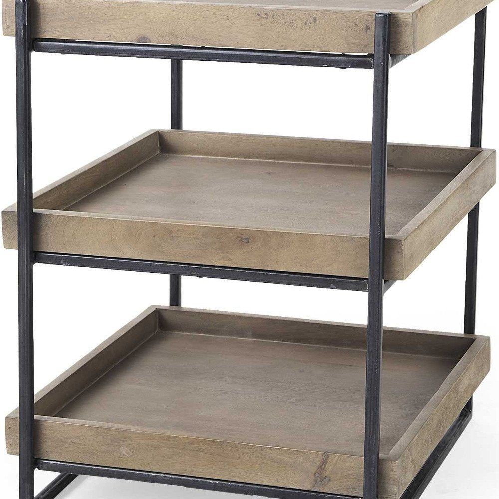 26" Brown Solid Wood Square End Table With Two Shelves HomeRoots