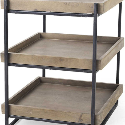 26" Brown Solid Wood Square End Table With Two Shelves HomeRoots