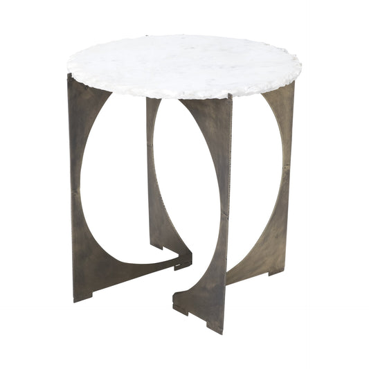 21" Brown And White Marble Round End Table HomeRoots