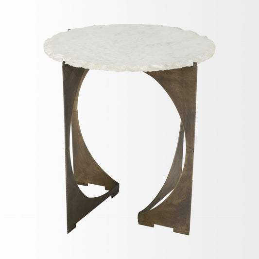 21" Brown And White Marble Round End Table HomeRoots