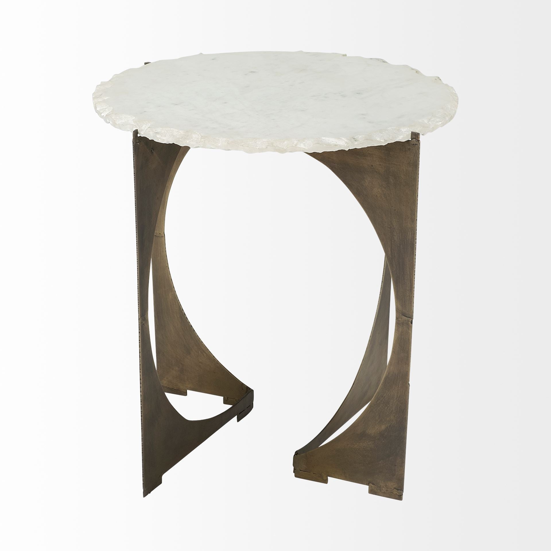 21" Brown And White Marble Round End Table HomeRoots