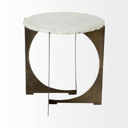 21" Brown And White Marble Round End Table HomeRoots