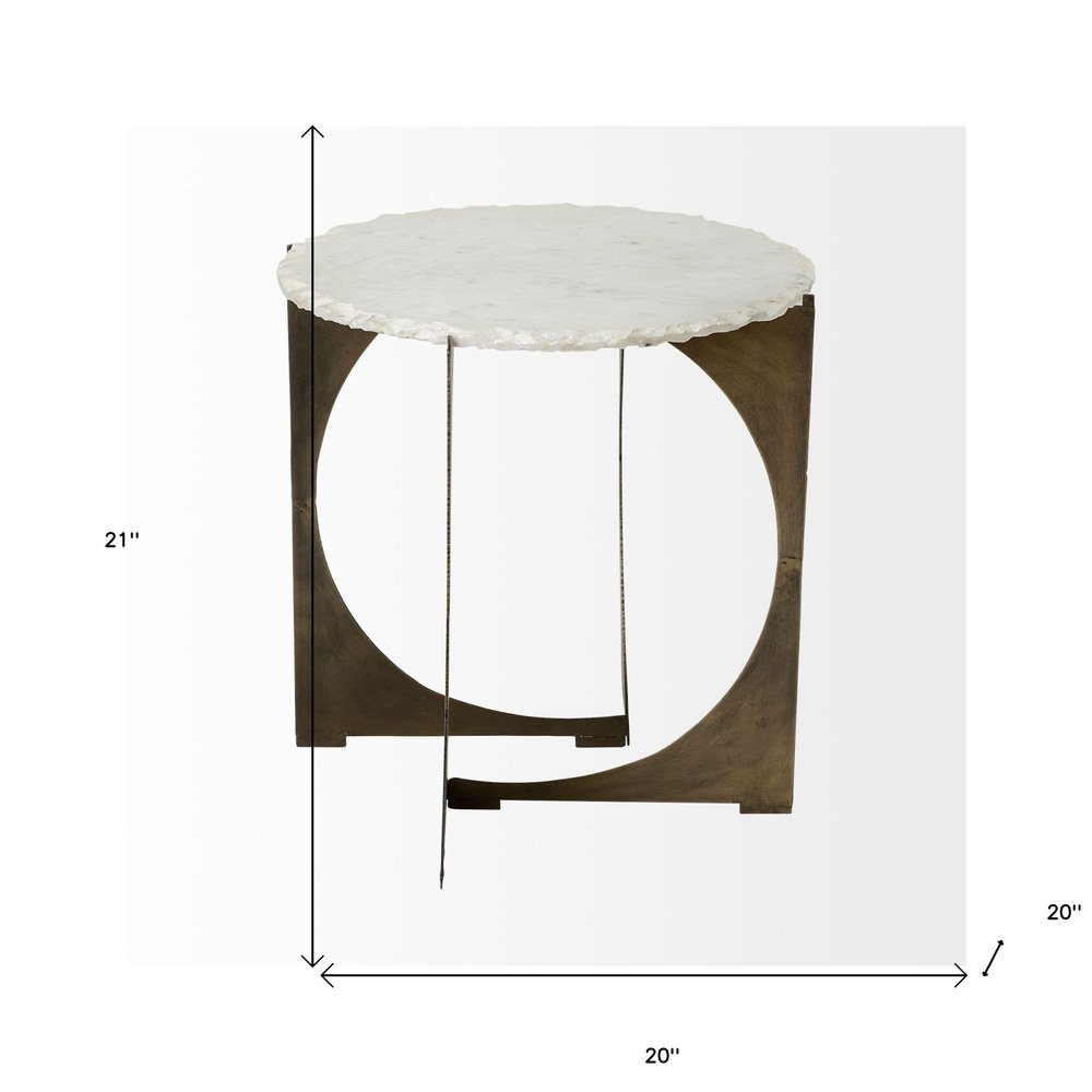 21" Brown And White Marble Round End Table HomeRoots
