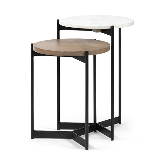 24" Brown And White Glass Round End Table HomeRoots