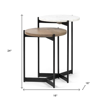 24" Brown And White Glass Round End Table HomeRoots