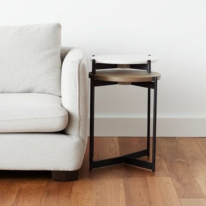 24" Brown And White Glass Round End Table HomeRoots