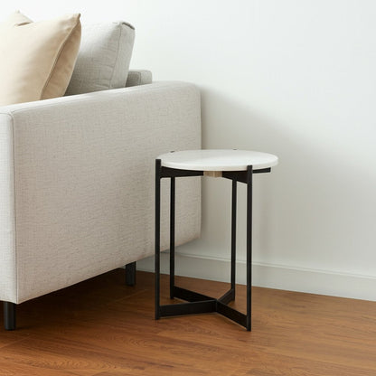 24" Brown And White Glass Round End Table HomeRoots