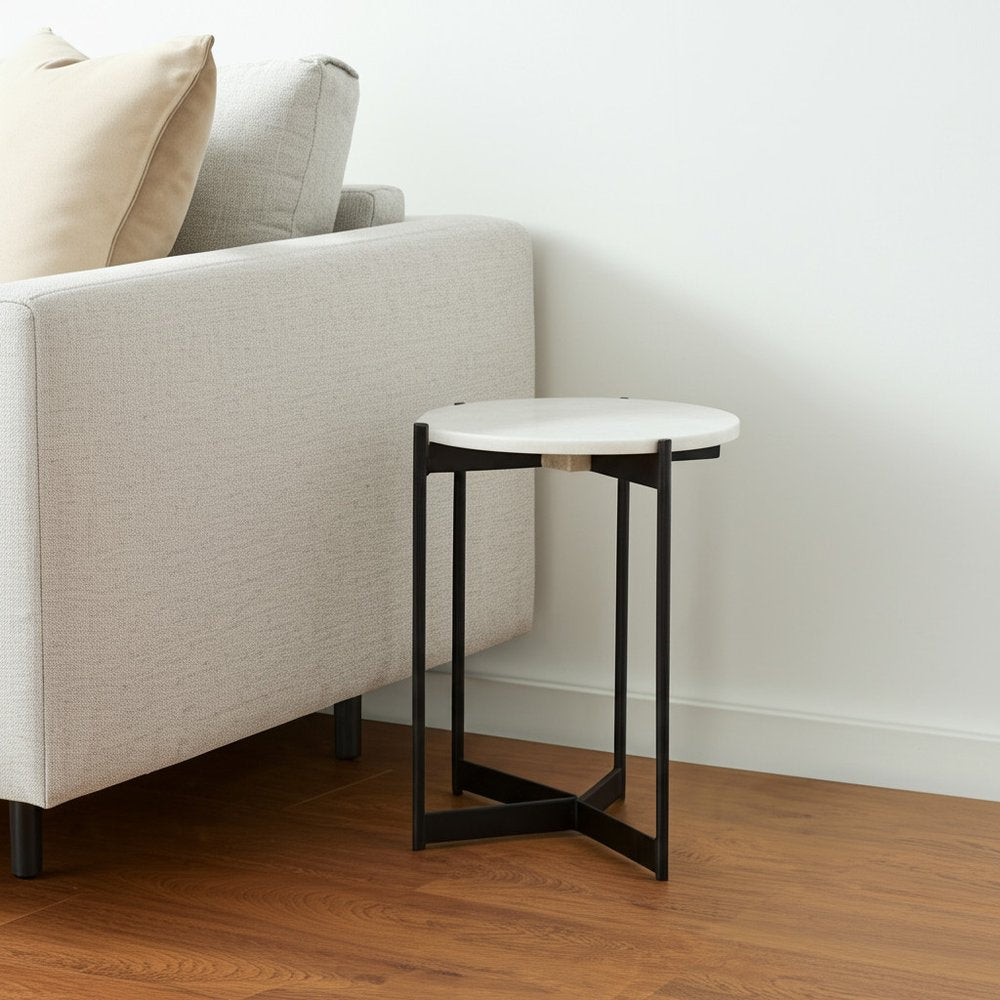 24" Brown And White Glass Round End Table HomeRoots