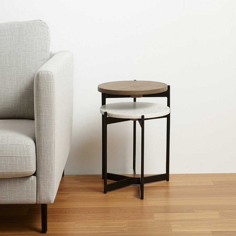 24" Brown And White Glass Round End Table HomeRoots