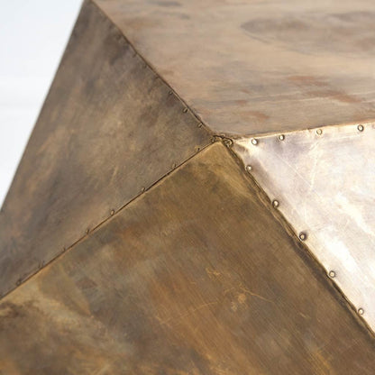 19" Brass Distressed Brass Square Block End Table HomeRoots