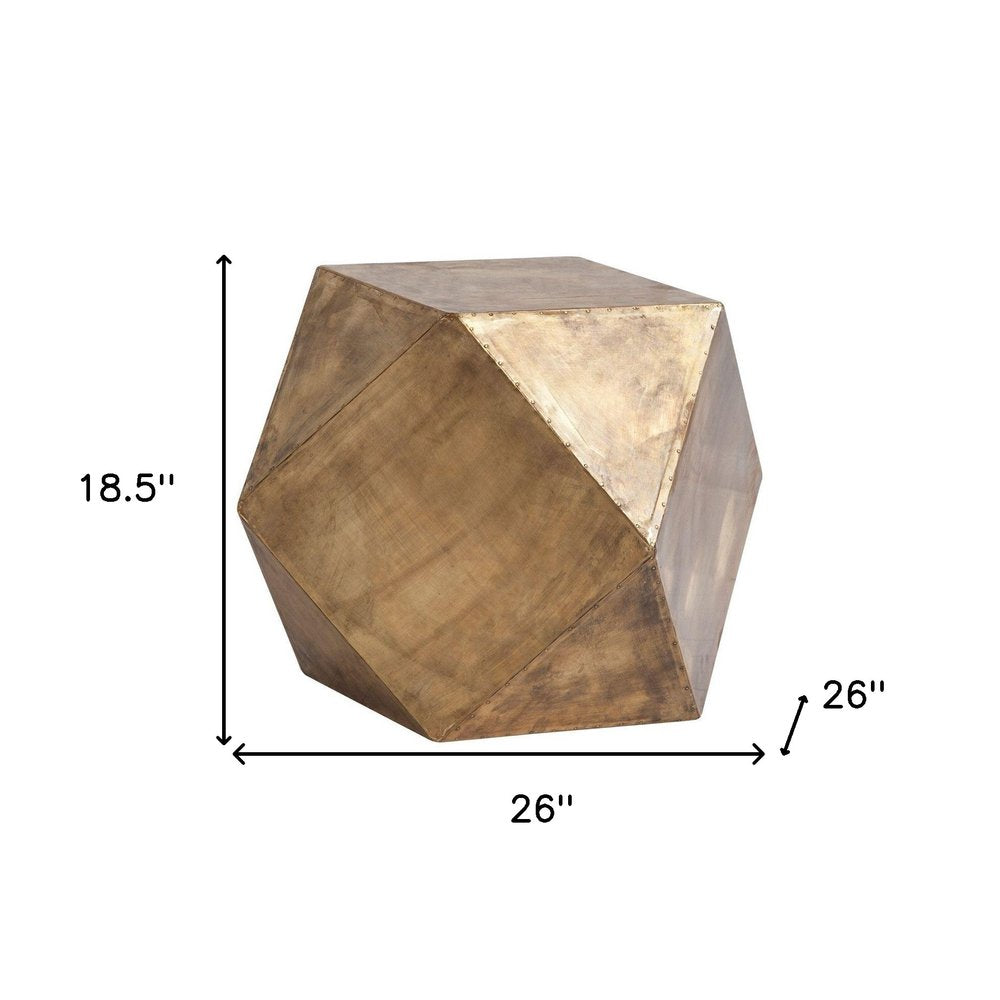 19" Brass Distressed Brass Square Block End Table HomeRoots
