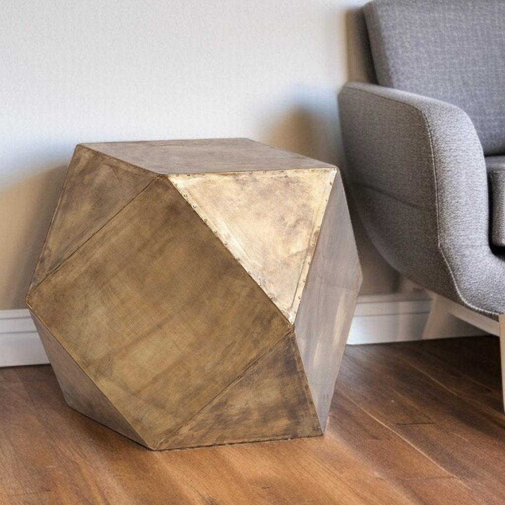 19" Brass Distressed Brass Square Block End Table HomeRoots