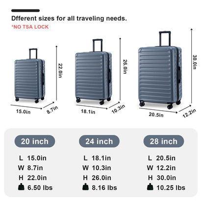 Luggage Sets New Model Expandable ABS+PC 3 Piece Sets with Spinner Wheels Lightweight TSA Lock (20/24/28), STEEL GRAY - FurniFindUSA