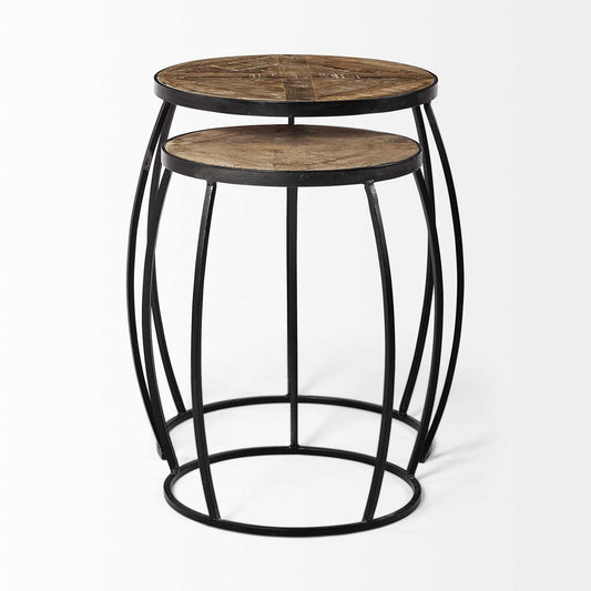 Set of Two 26" Black And Brown Solid Wood Round End Table HomeRoots