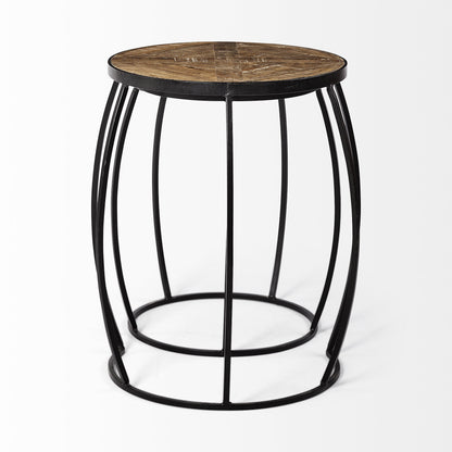 Set of Two 26" Black And Brown Solid Wood Round End Table