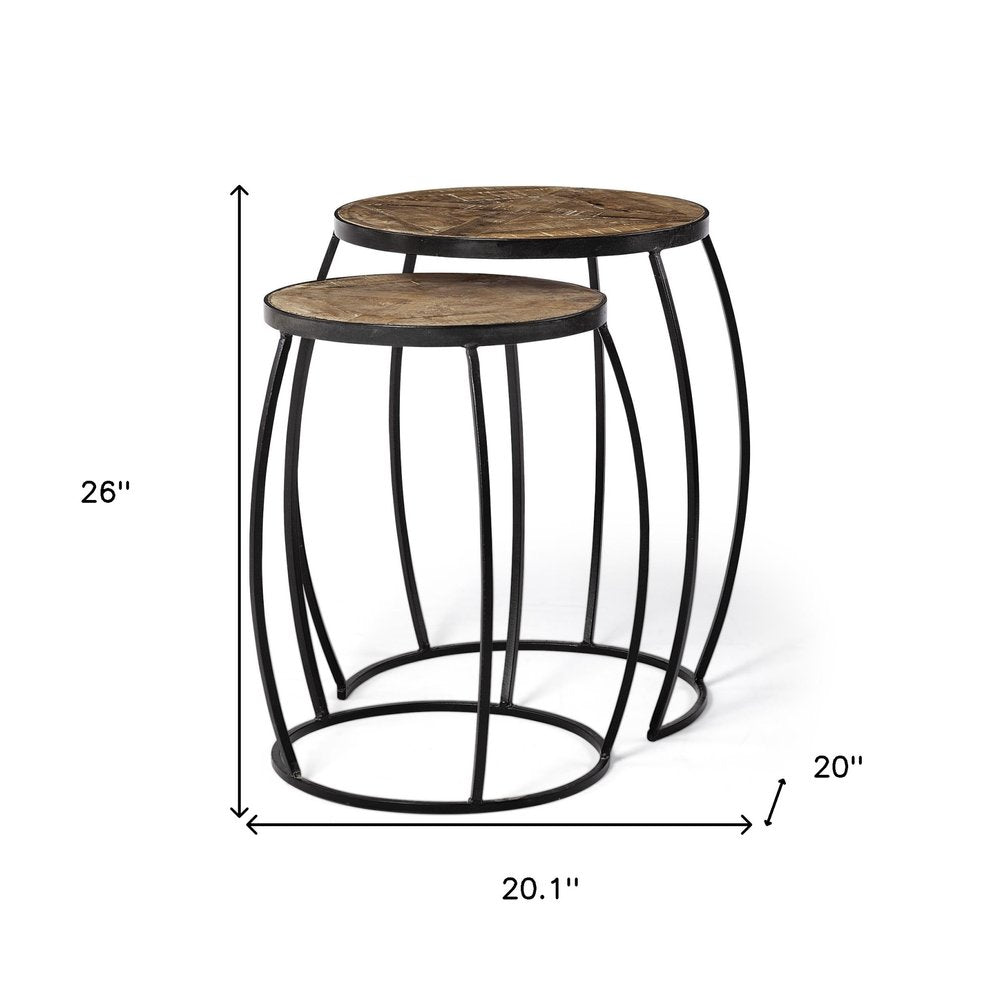 Set of Two 26" Black And Brown Solid Wood Round End Table HomeRoots