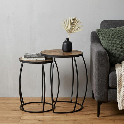 Set of Two 26" Black And Brown Solid Wood Round End Table HomeRoots