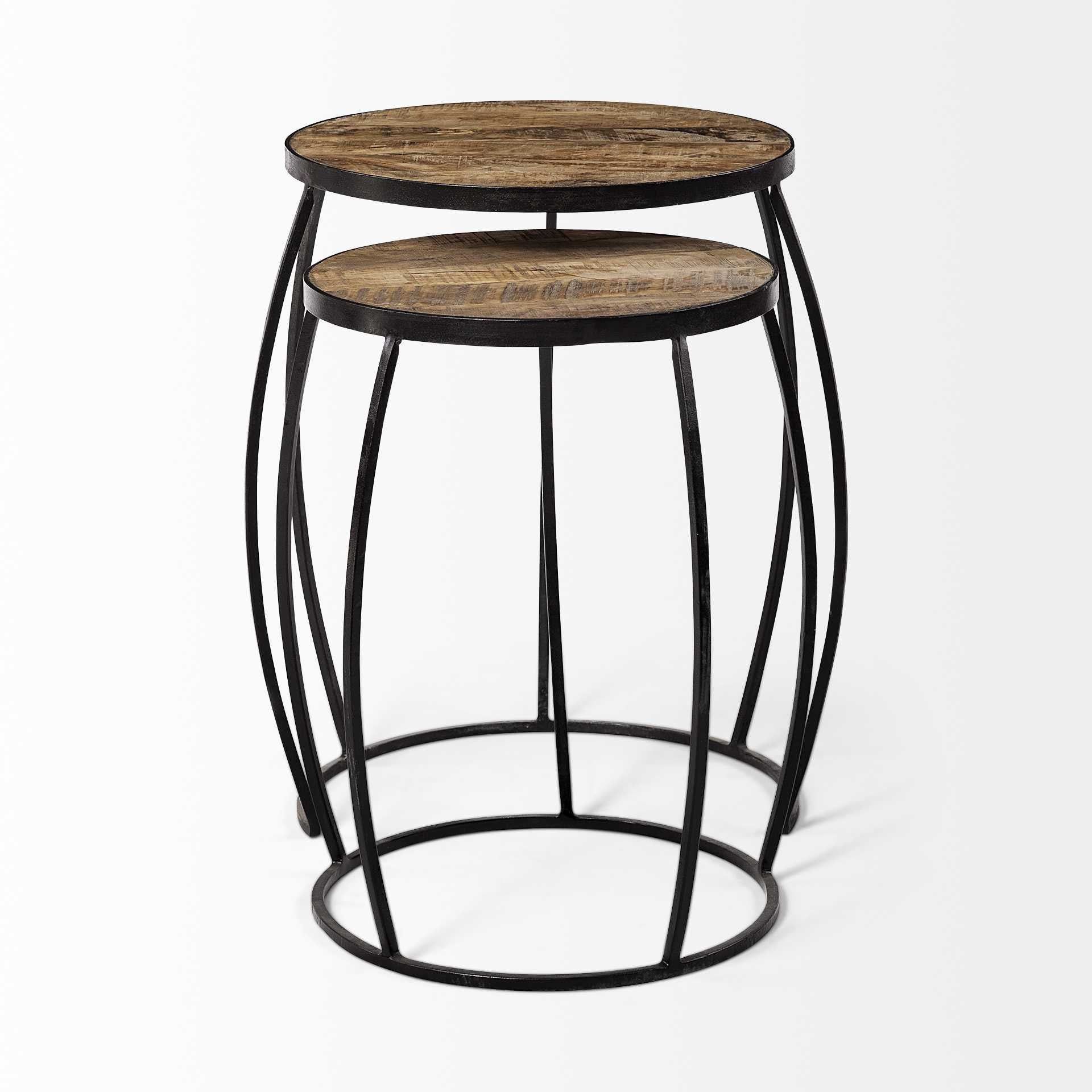 Set of Two 26" Black And Brown Solid Wood Round End Table HomeRoots