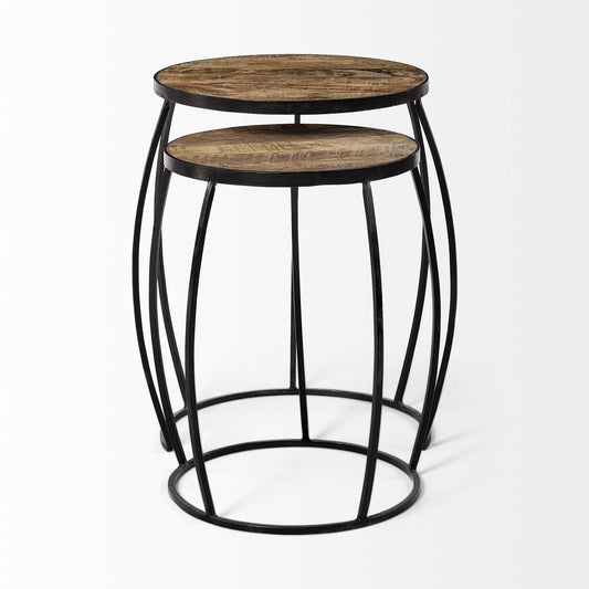 Set of Two 26" Black And Brown Solid Wood Round End Table HomeRoots