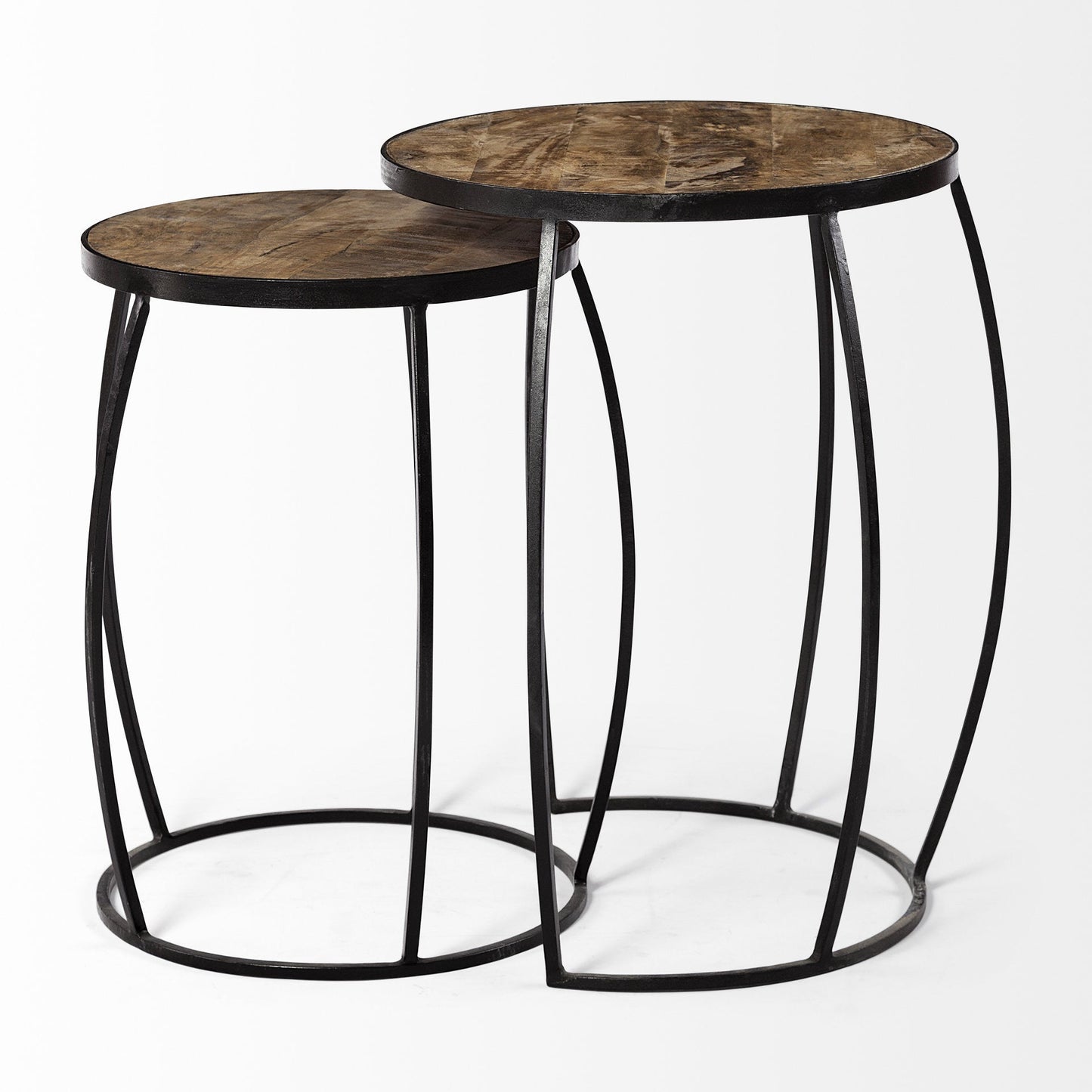 Set of Two 26" Black And Brown Solid Wood Round End Table HomeRoots