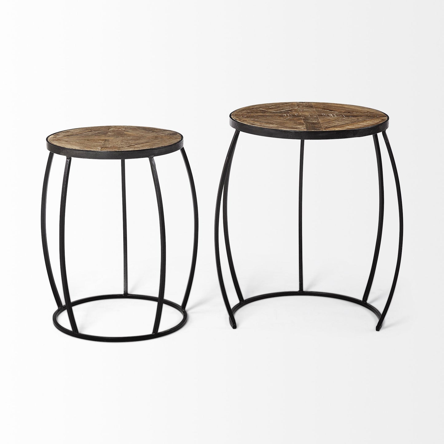 Set of Two 26" Black And Brown Solid Wood Round End Table HomeRoots