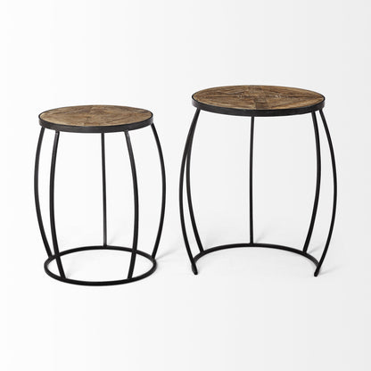 Set of Two 26" Black And Brown Solid Wood Round End Table HomeRoots