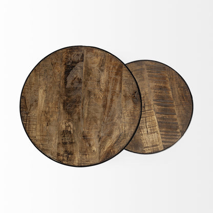 Set of Two 26" Black And Brown Solid Wood Round End Table HomeRoots