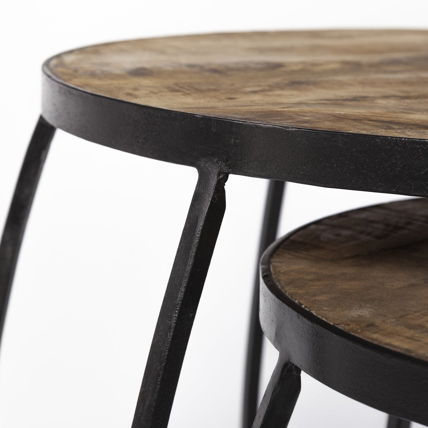 Set of Two 26" Black And Brown Solid Wood Round End Table HomeRoots