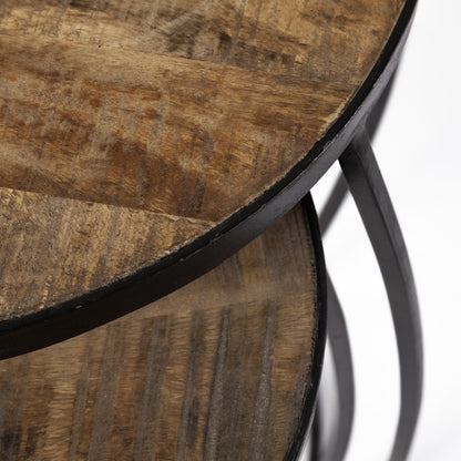 Set of Two 26" Black And Brown Solid Wood Round End Table HomeRoots
