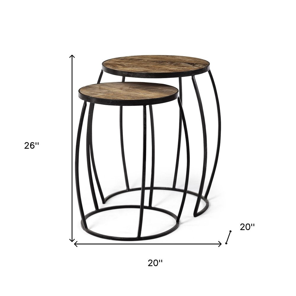 Set of Two 26" Black And Brown Solid Wood Round End Table HomeRoots