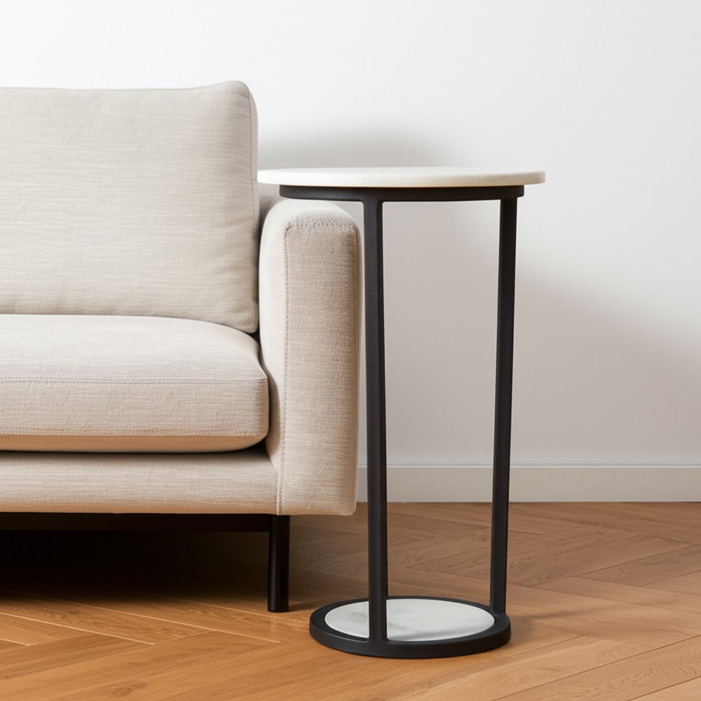 21" Black And White Marble Round End Table HomeRoots