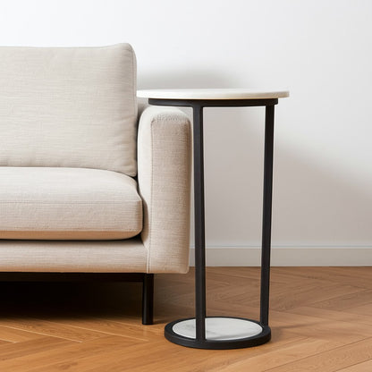 21" Black And White Marble Round End Table HomeRoots