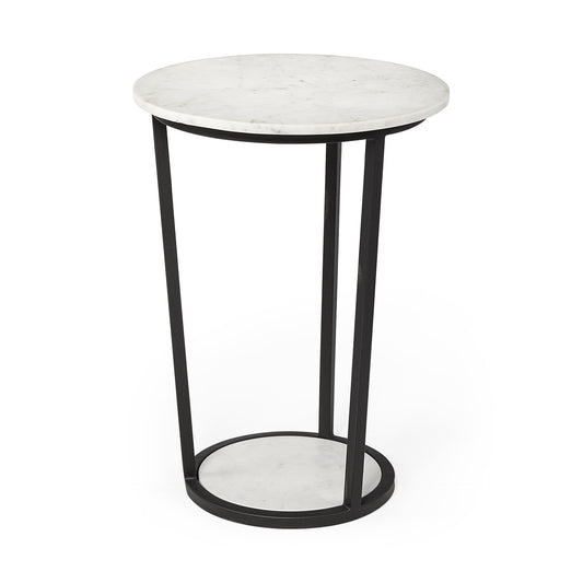 25" Black And White Marble End Table