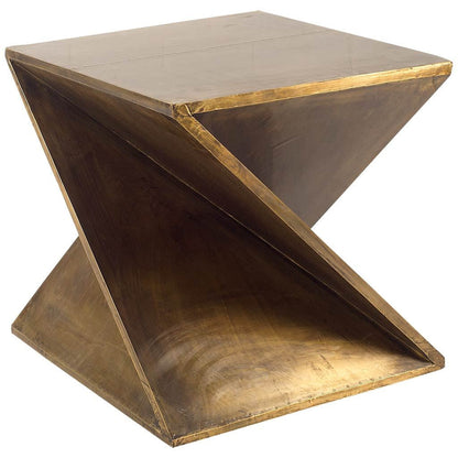 21" Brass Clad Distressed Wood Abstract End Table HomeRoots