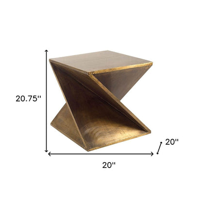 21" Brass Clad Distressed Wood Abstract End Table HomeRoots