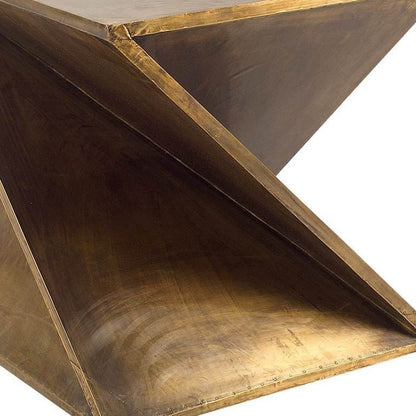 21" Brass Clad Distressed Wood Abstract End Table HomeRoots