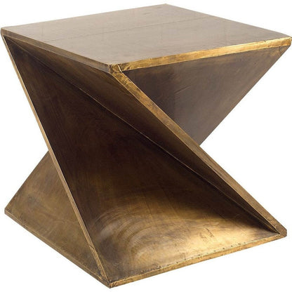 21" Brass Clad Distressed Wood Abstract End Table HomeRoots