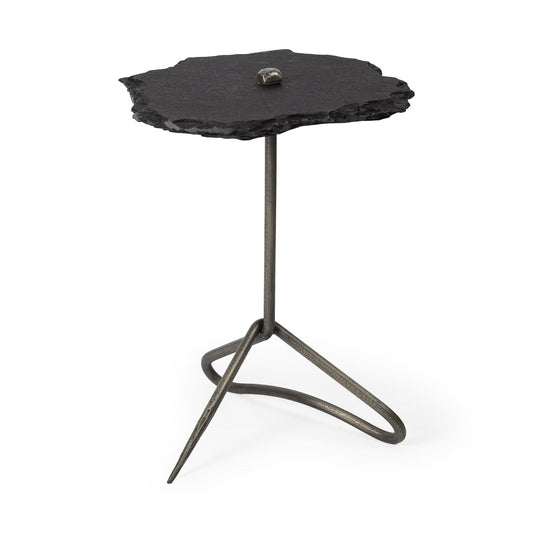 24" Slate Gray And Black Stone End Table HomeRoots