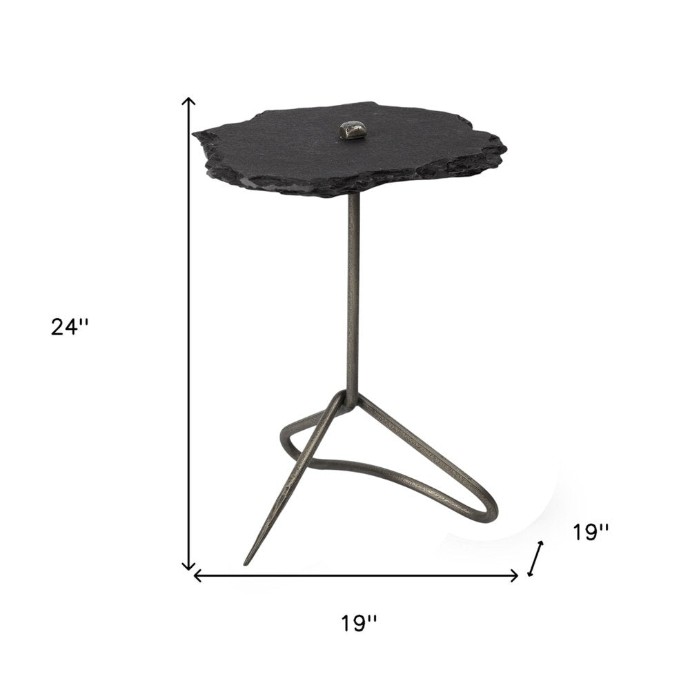 24" Slate Gray And Black Stone End Table HomeRoots