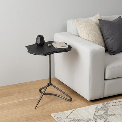 24" Slate Gray And Black Stone End Table HomeRoots
