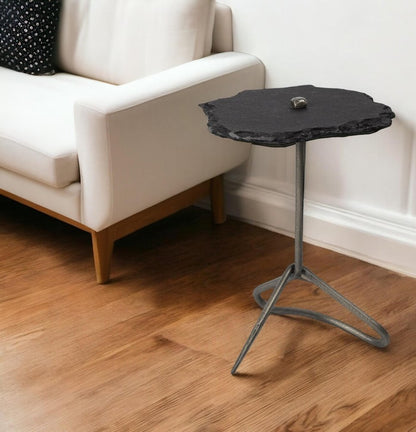 24" Slate Gray And Black Stone End Table HomeRoots
