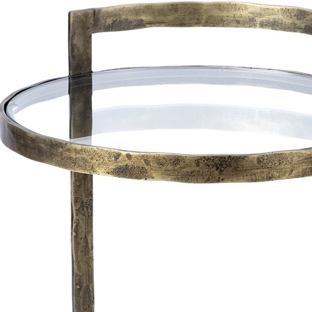 27" Gold And Clear Glass Round End Table — view 6