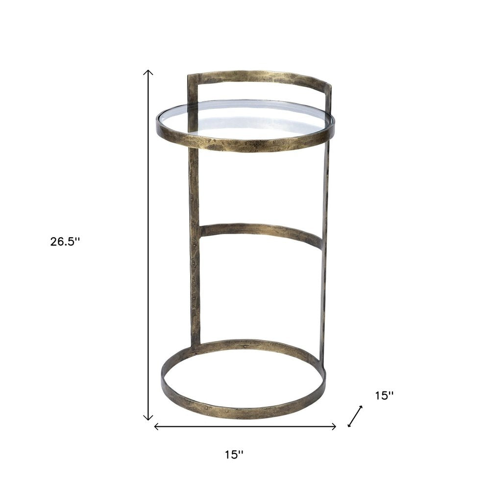 27" Gold And Clear Glass Round End Table — view 9