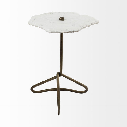 23" Gold And White Marble End Table HomeRoots
