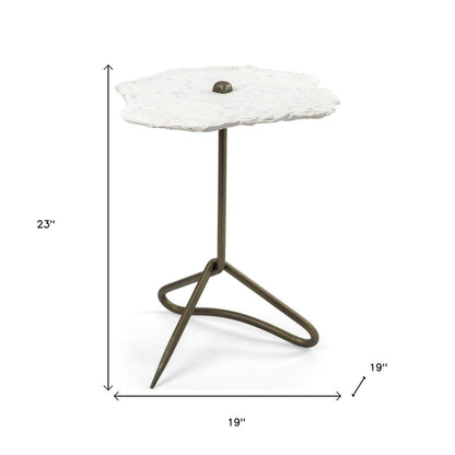 23" Gold And White Marble End Table HomeRoots