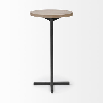 Brown Wood Round Top Accent Table With Black Iron Base