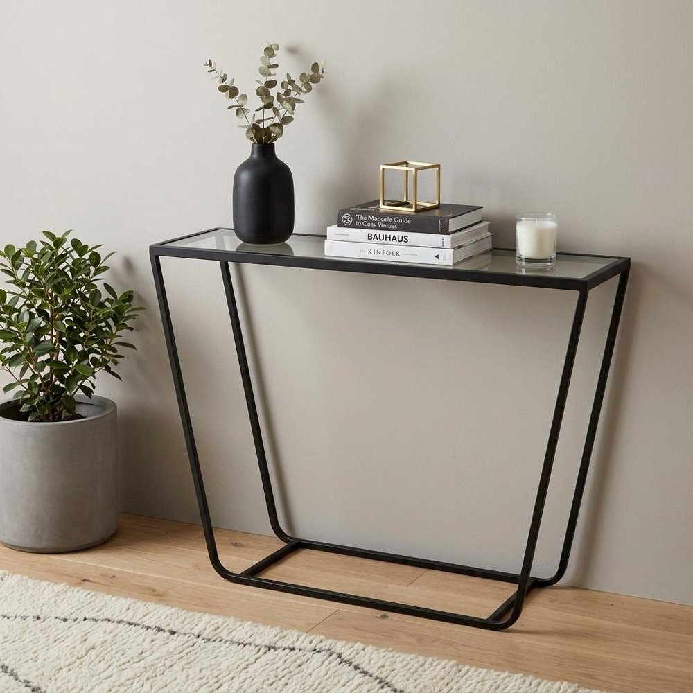 10" Clear Glass and Metal Frame Console Table HomeRoots